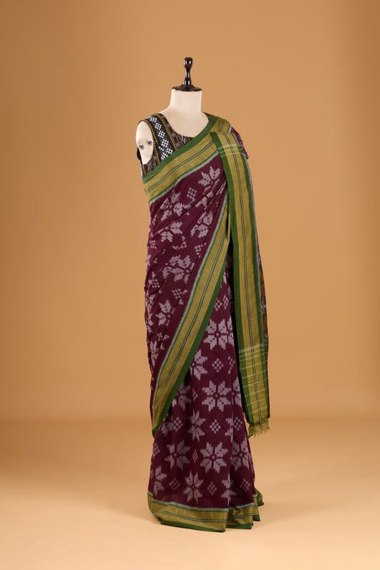 Odisha Ikkat Khandua Cotton Saree - Coffee