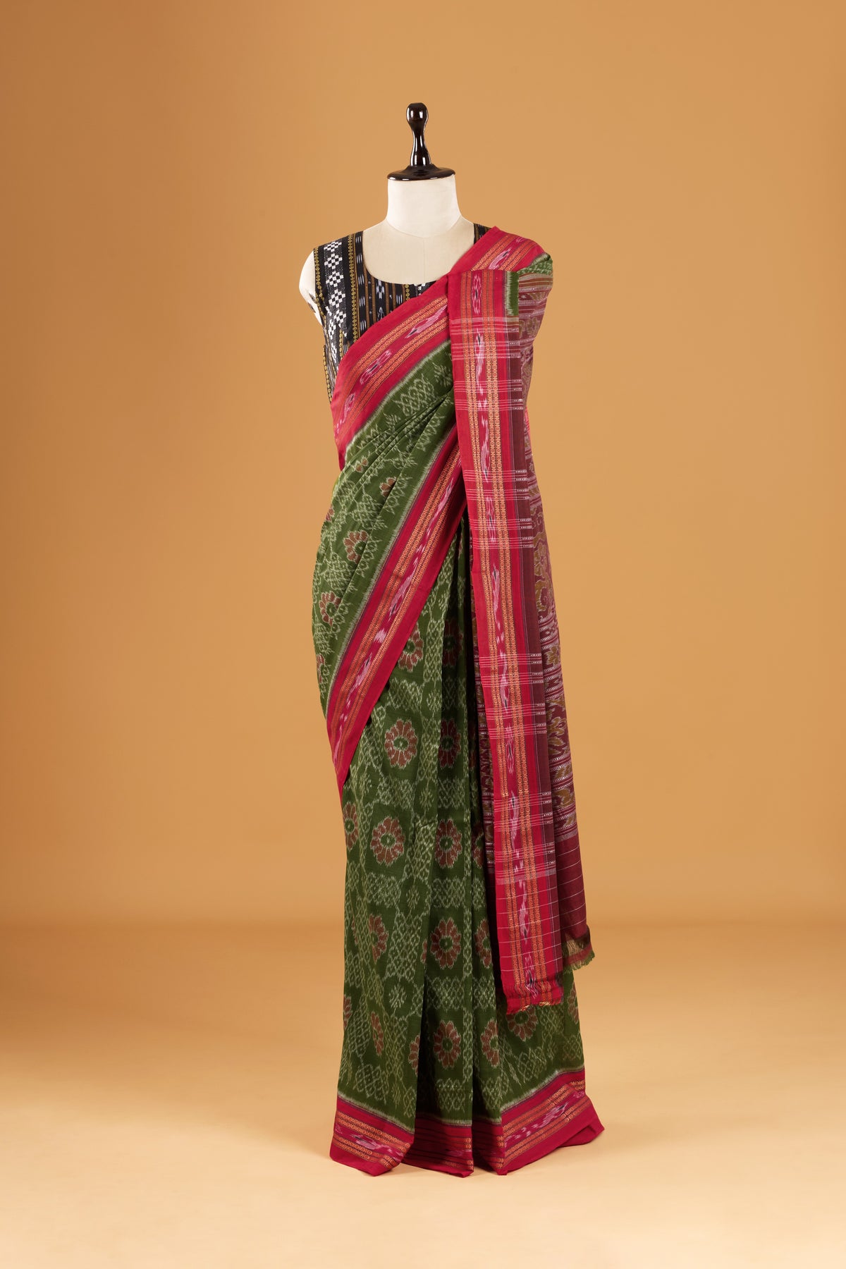 Odisha Ikkat Khandua Cotton Saree - Mehendi Green