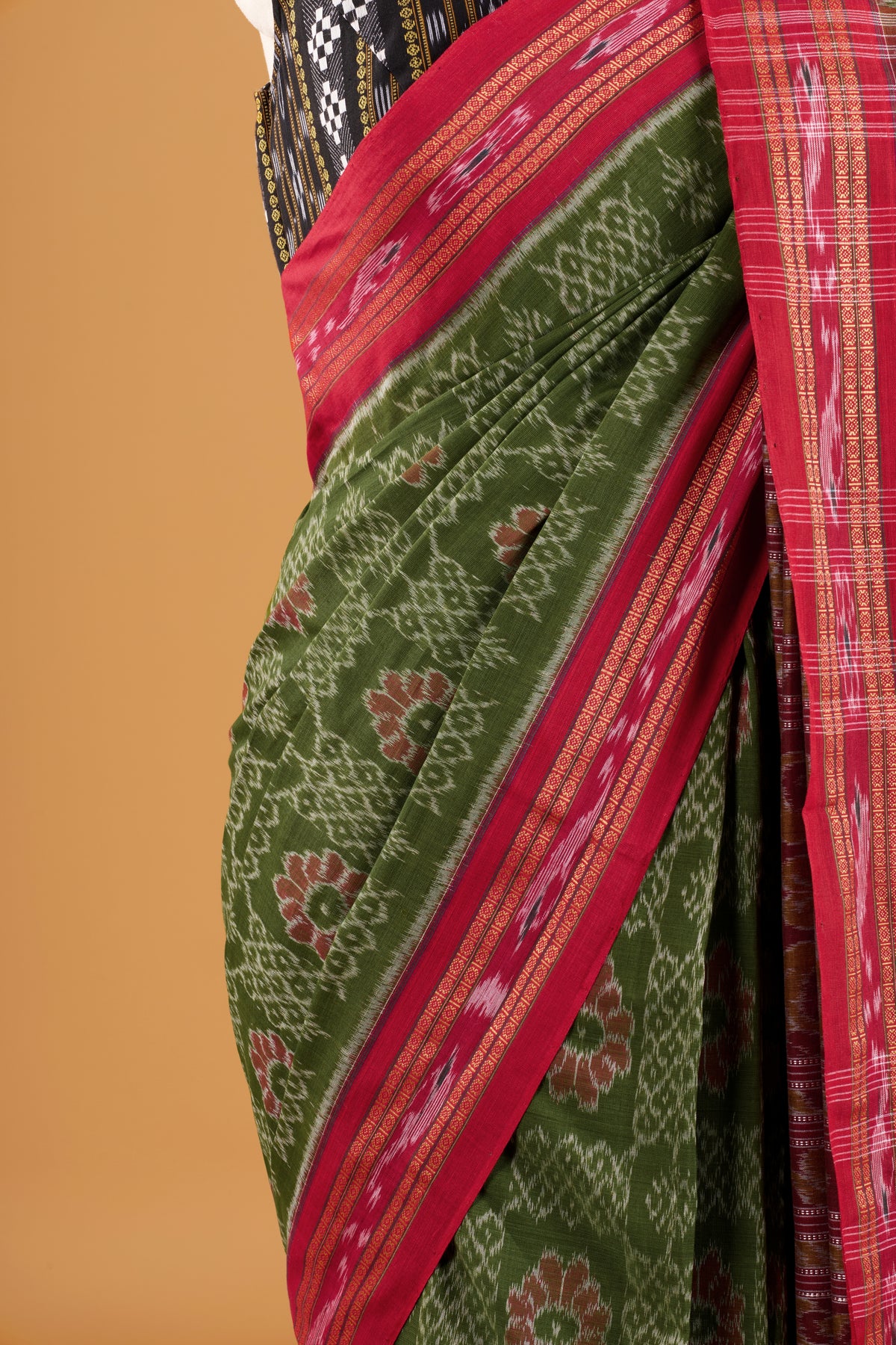 Odisha Ikkat Khandua Cotton Saree - Mehendi Green