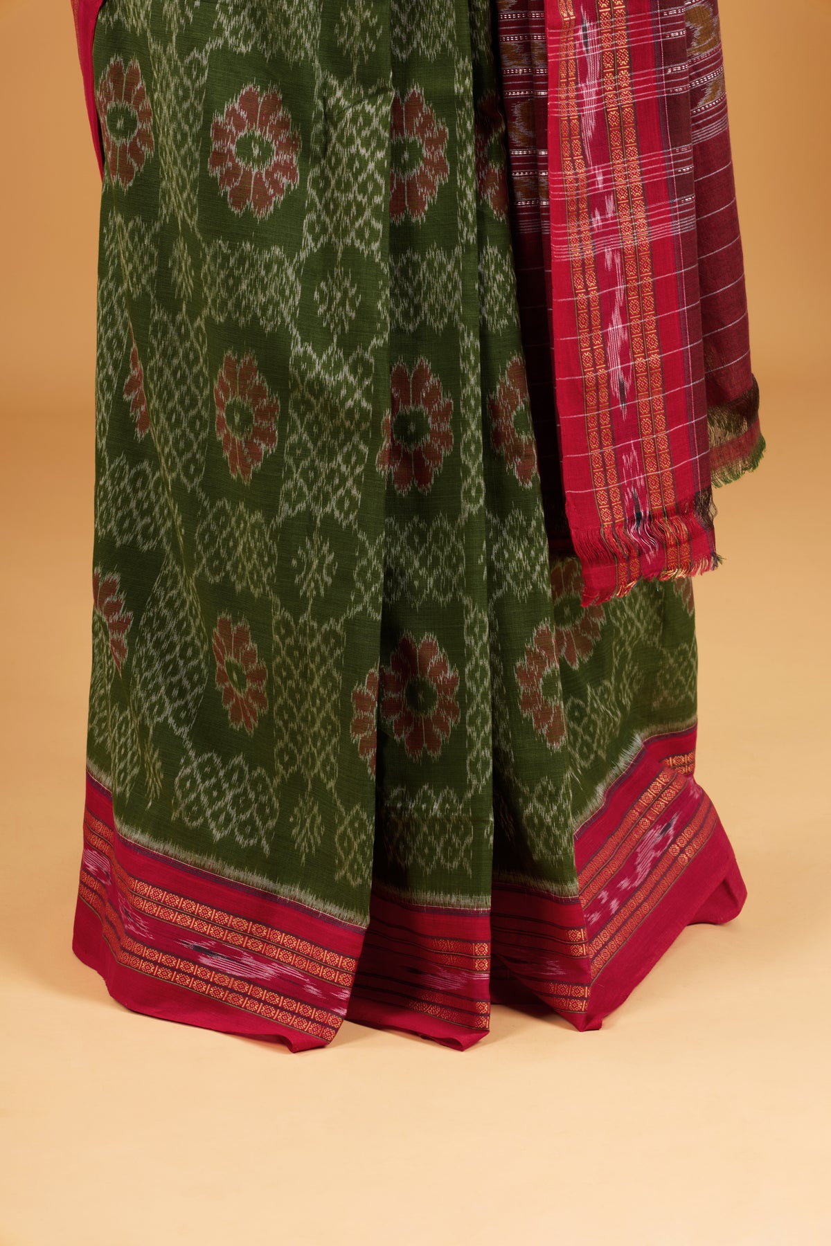 Odisha Ikkat Khandua Cotton Saree - Mehendi Green