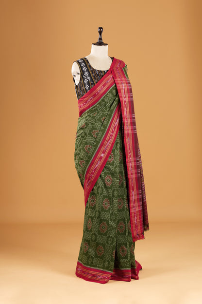 Odisha Ikkat Khandua Cotton Saree - Mehendi Green