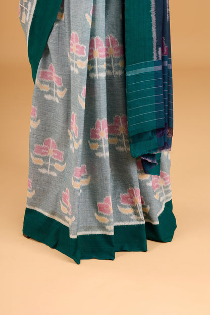 Odisha Ikkat  Khandua Cotton Saree- Pastel Rama Green