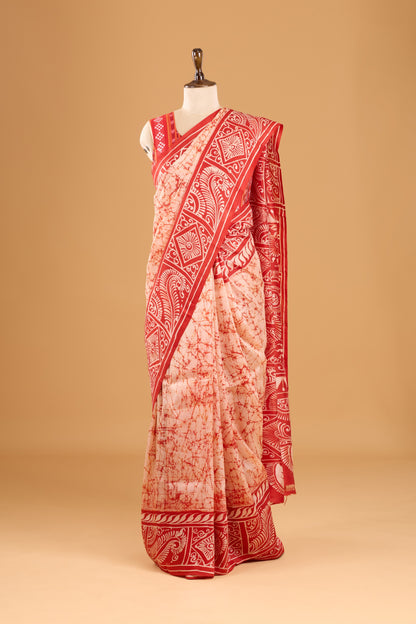 Murshidabad Pure Silk Saree With Hand Batik Print