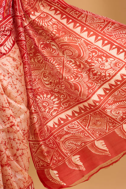 Murshidabad Pure Silk Saree With Hand Batik Print