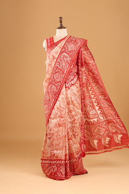 Murshidabad Pure Silk Saree With Hand Batik Print