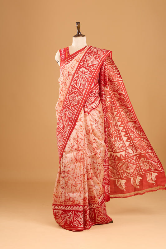 Murshidabad Pure Silk Saree With Hand Batik Print