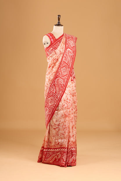 Murshidabad Pure Silk Saree With Hand Batik Print