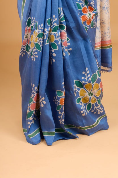 Murshidabad Pure Silk Saree With Hand Batik Print