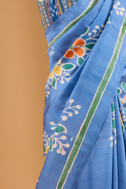 Murshidabad Pure Silk Saree With Hand Batik Print
