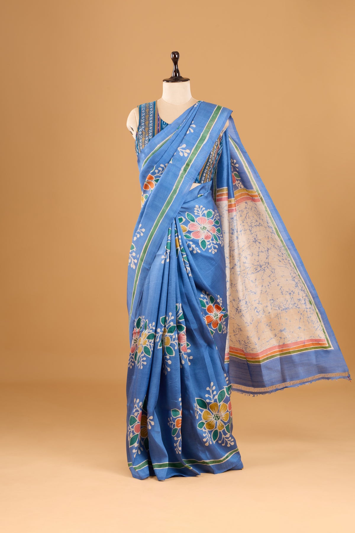 Murshidabad Pure Silk Saree With Hand Batik Print