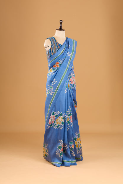 Murshidabad Pure Silk Saree With Hand Batik Print