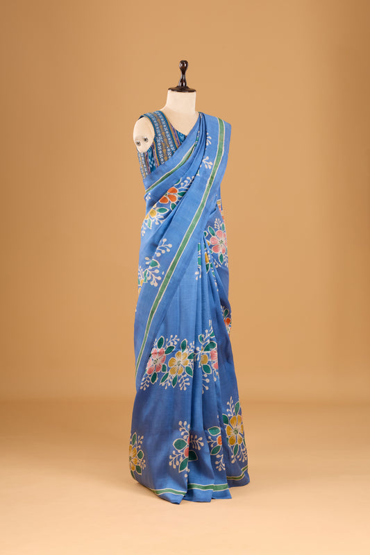 Murshidabad Pure Silk Saree With Hand Batik Print