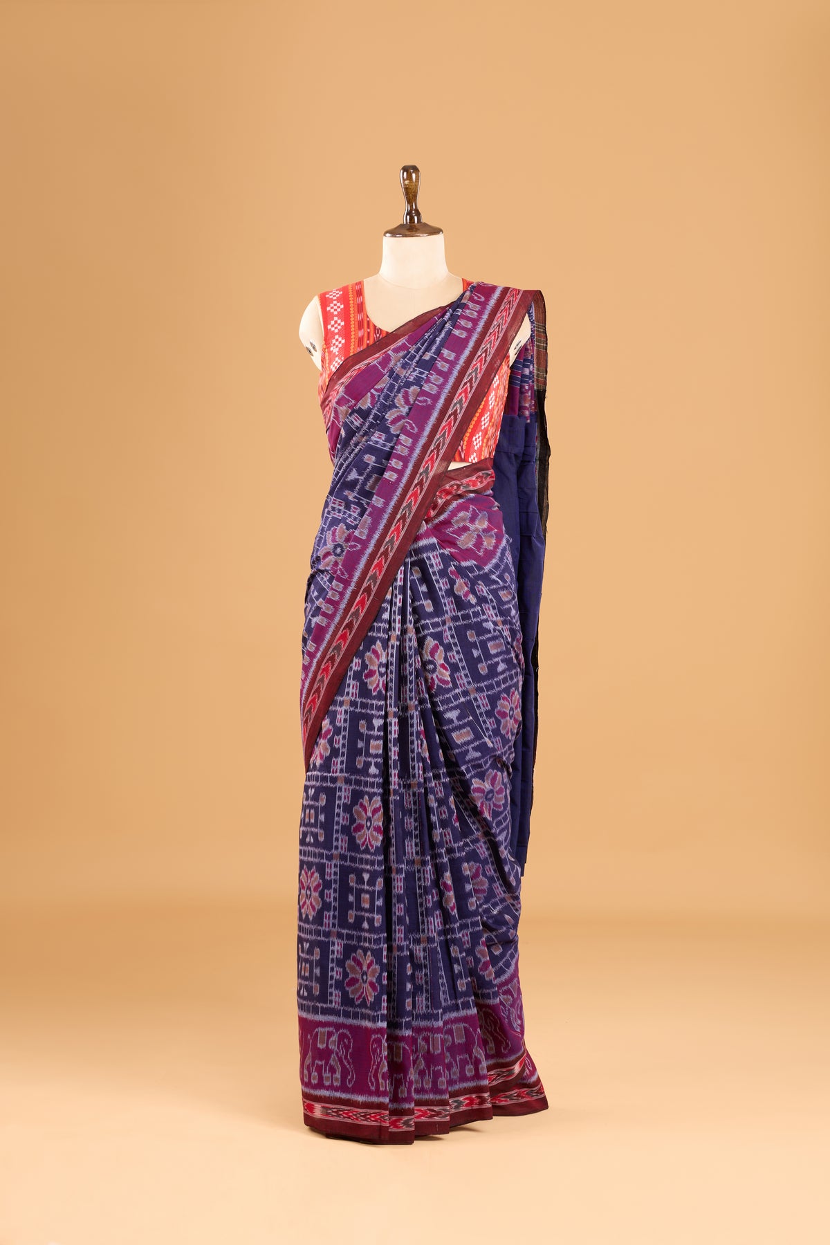 Odisha Ikkat Khandua Cotton Saree - Navy