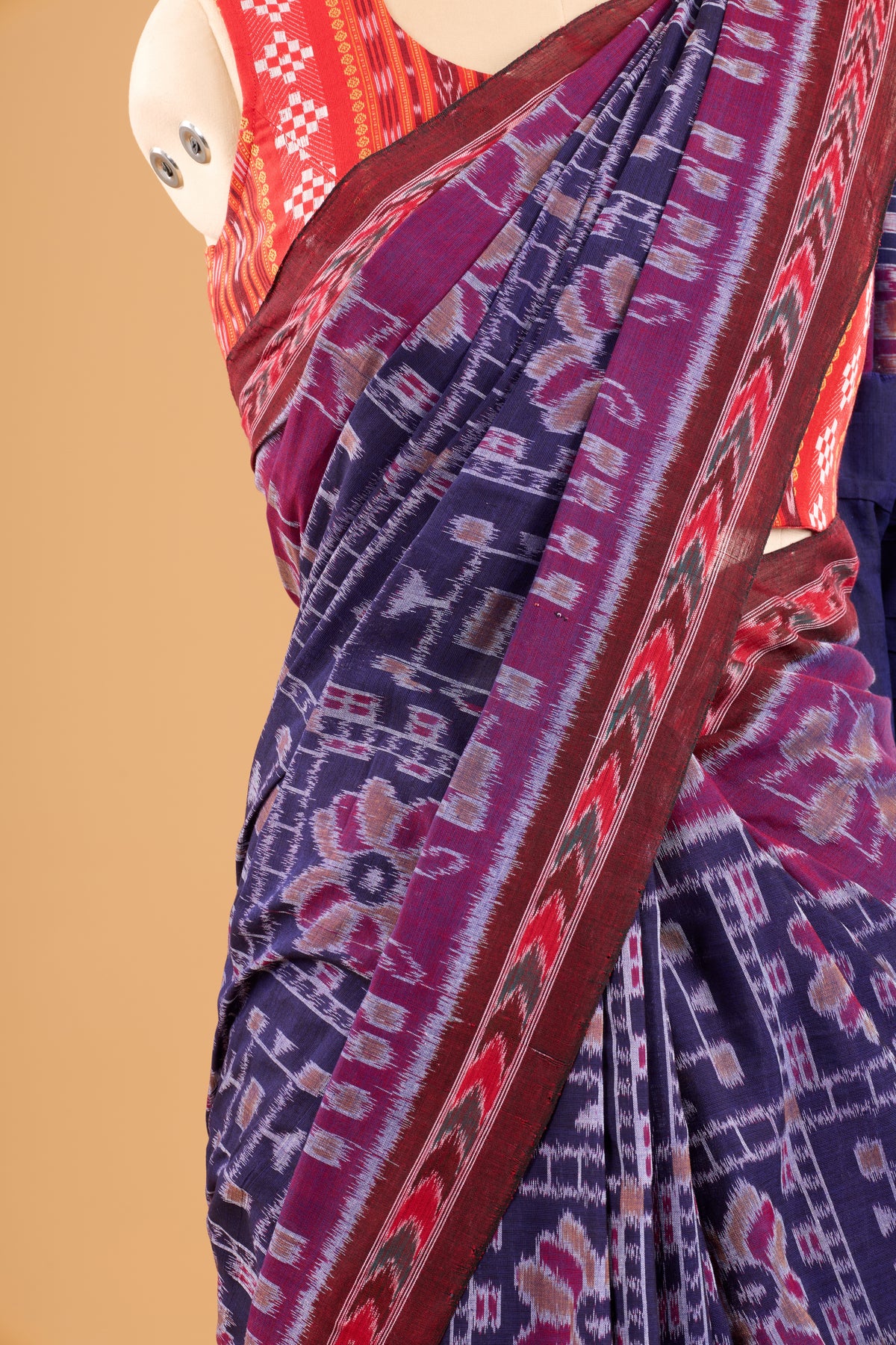 Odisha Ikkat Khandua Cotton Saree - Navy