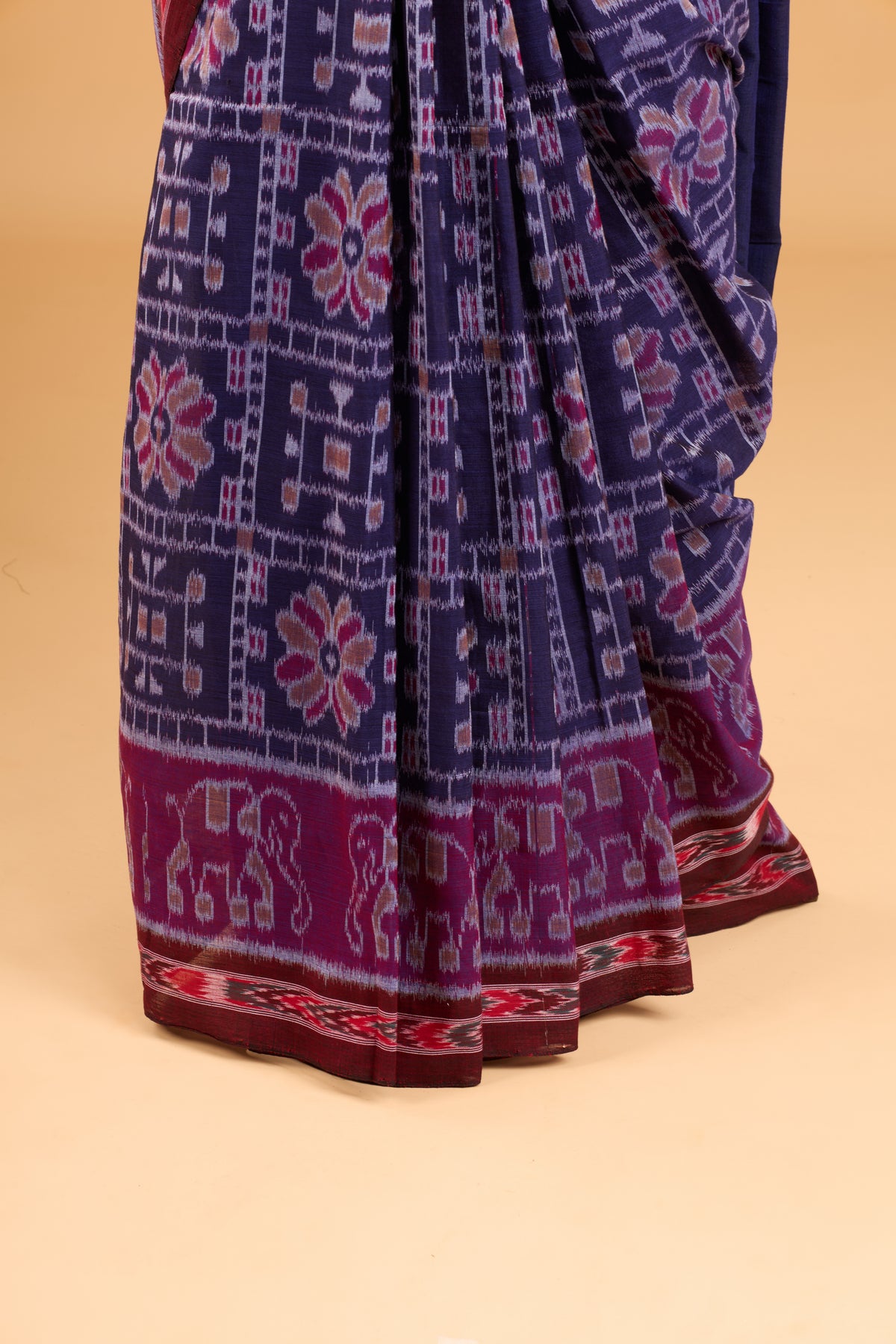 Odisha Ikkat Khandua Cotton Saree - Navy