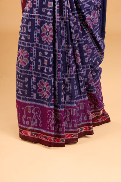 Odisha Ikkat Khandua Cotton Saree - Navy