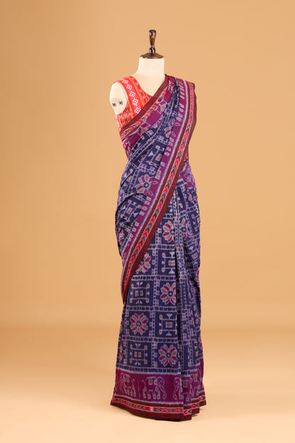 Odisha Ikkat Khandua Cotton Saree - Navy