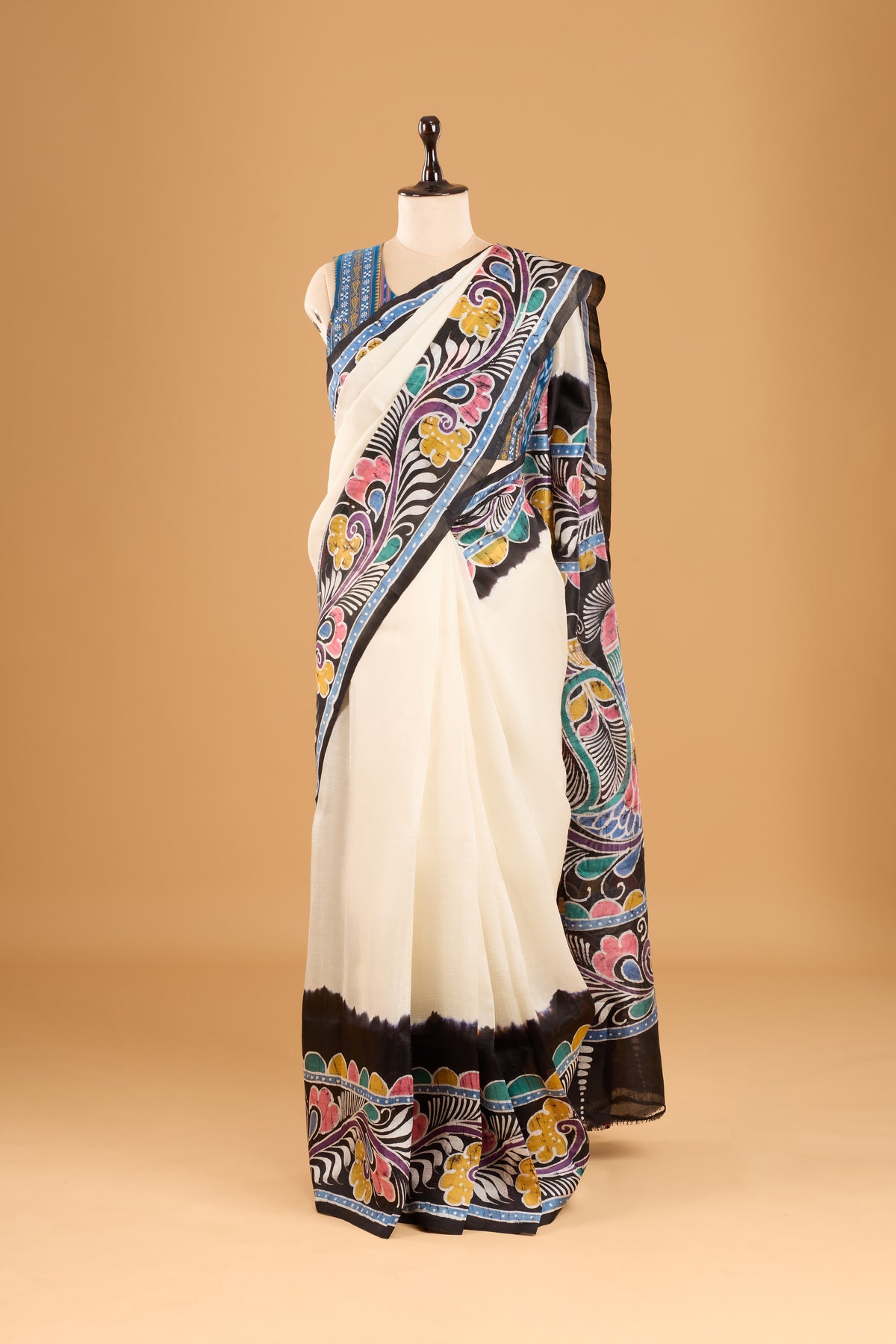 Murshidabad Pure Silk Saree With Hand Batik Print