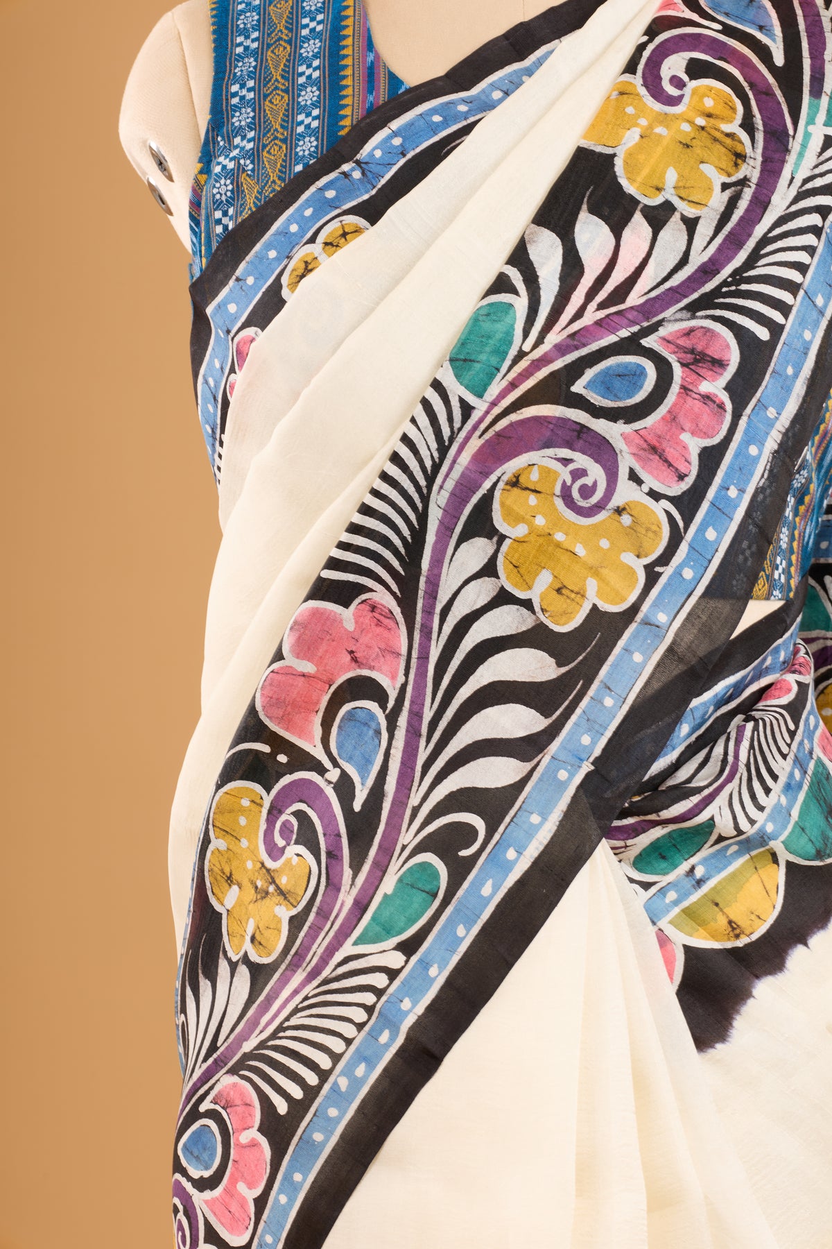 Murshidabad Pure Silk Saree With Hand Batik Print