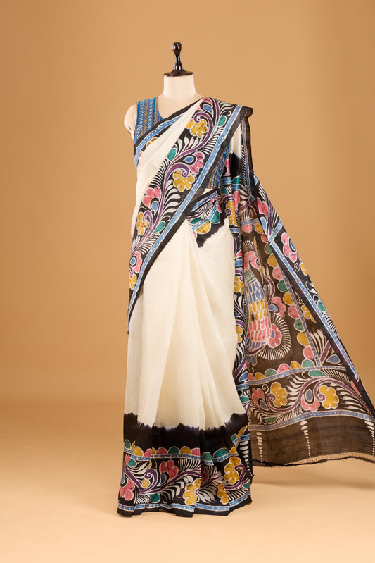 Murshidabad Pure Silk Saree With Hand Batik Print
