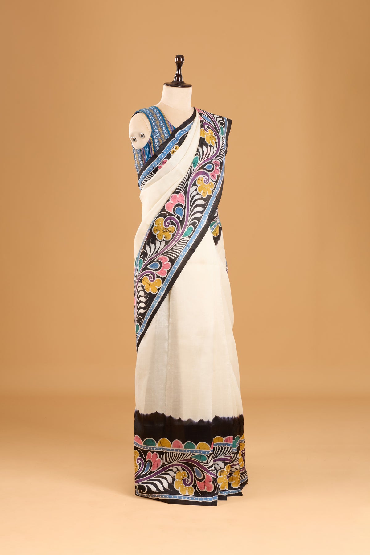 Murshidabad Pure Silk Saree With Hand Batik Print
