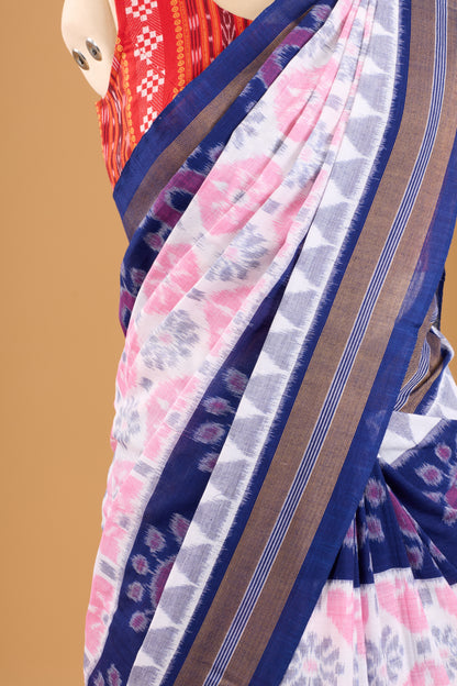Odisha Ikkat Khandua Cotton Saree - White