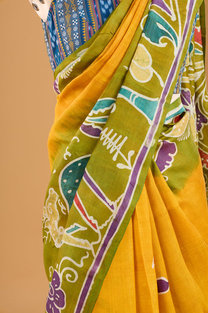 Murshidabad Pure Silk Saree With Hand Batik Print