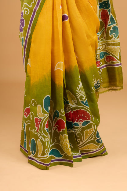Murshidabad Pure Silk Saree With Hand Batik Print