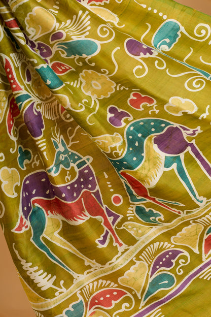 Murshidabad Pure Silk Saree With Hand Batik Print