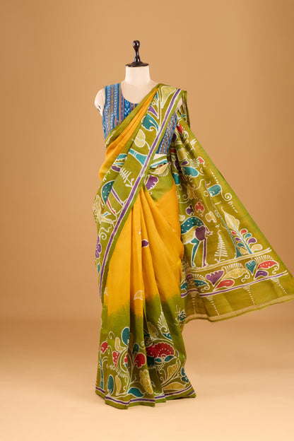 Murshidabad Pure Silk Saree With Hand Batik Print