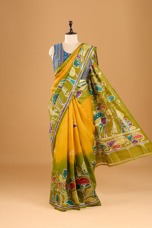 Murshidabad Pure Silk Saree With Hand Batik Print