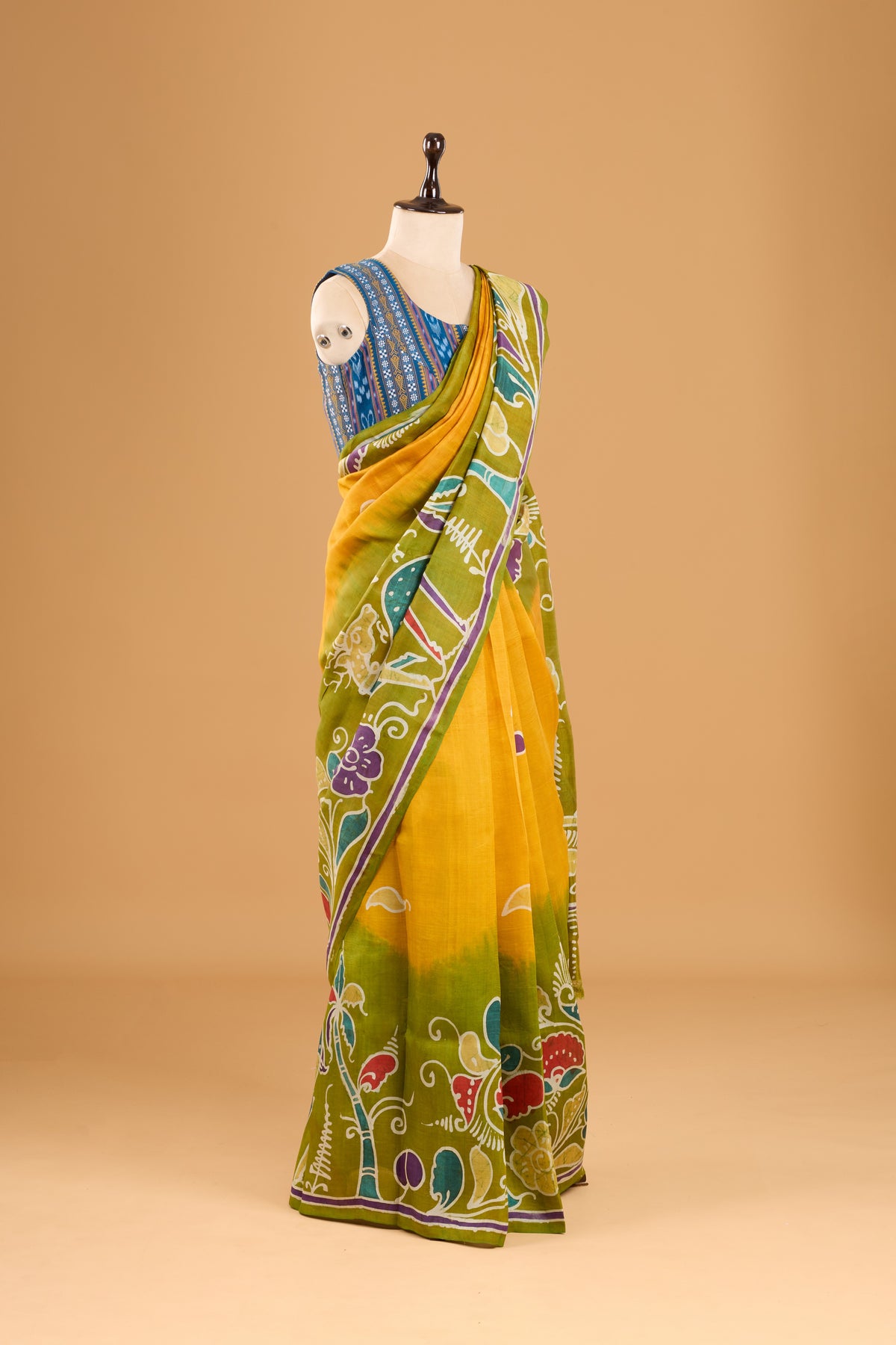 Murshidabad Pure Silk Saree With Hand Batik Print