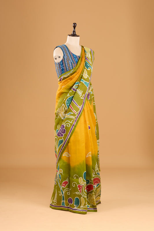 Murshidabad Pure Silk Saree With Hand Batik Print