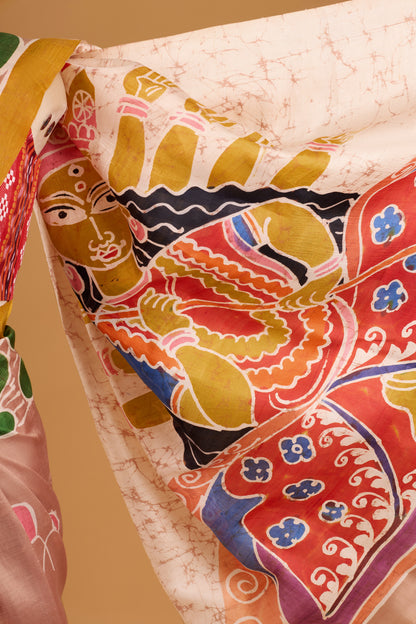Murshidabad Pure Silk Saree With Hand Batik Print