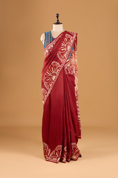 Murshidabad Pure Silk Saree With Hand Batik Print