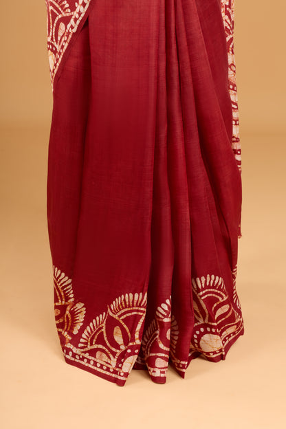 Murshidabad Pure Silk Saree With Hand Batik Print