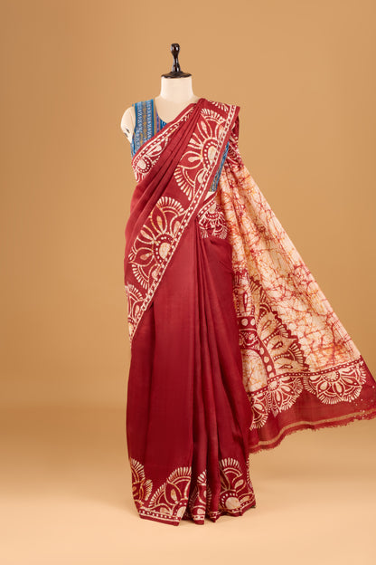 Murshidabad Pure Silk Saree With Hand Batik Print