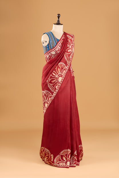 Murshidabad Pure Silk Saree With Hand Batik Print