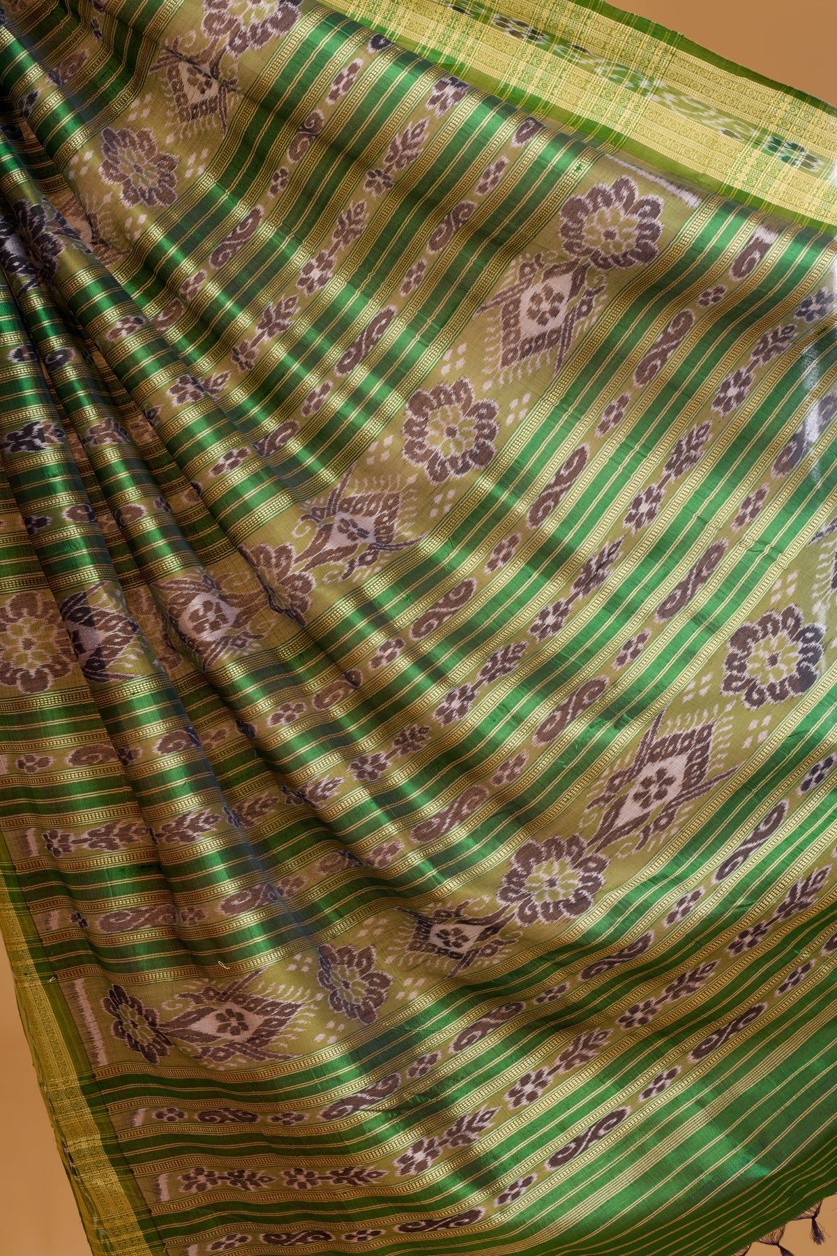 Exclusive Odisha Ikkat Nuapatna Silk Saree  - Pale Orange Gold