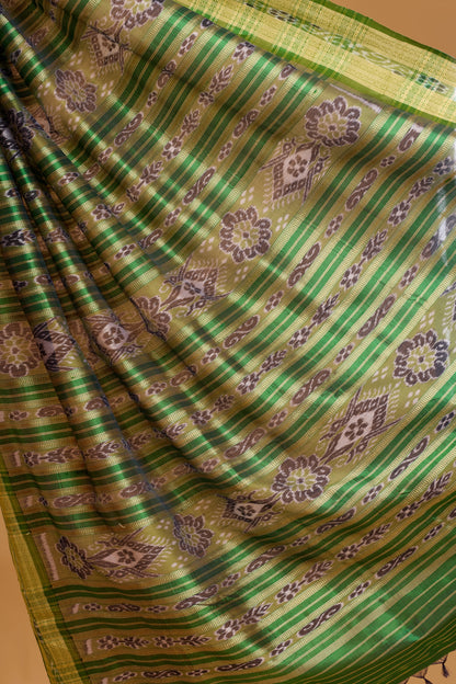 Exclusive Odisha Ikkat Nuapatna Silk Saree  - Pale Orange Gold
