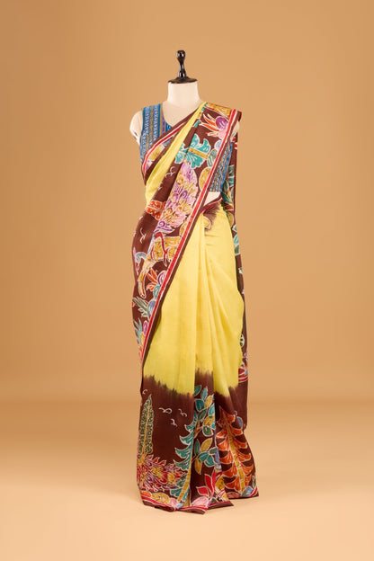 Murshidabad Pure Silk Saree With Hand Batik Print