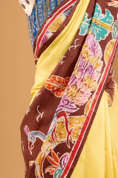Murshidabad Pure Silk Saree With Hand Batik Print