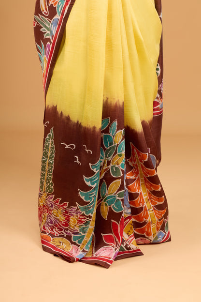 Murshidabad Pure Silk Saree With Hand Batik Print