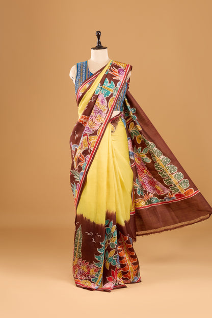 Murshidabad Pure Silk Saree With Hand Batik Print