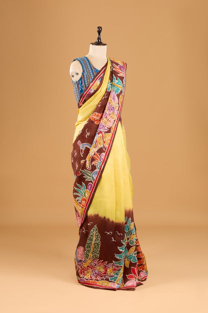 Murshidabad Pure Silk Saree With Hand Batik Print