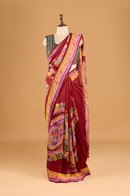 Murshidabad Pure Silk Saree With Hand Batik Print