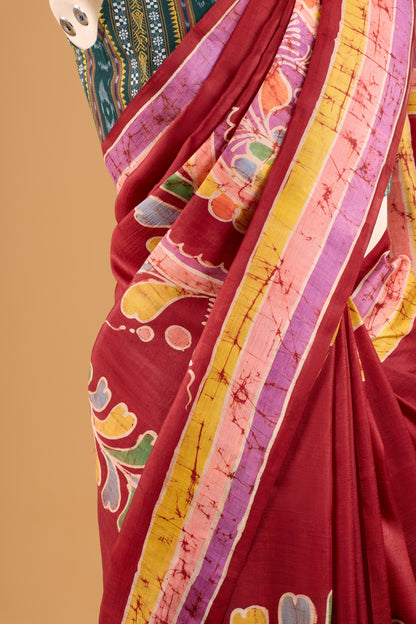 Murshidabad Pure Silk Saree With Hand Batik Print