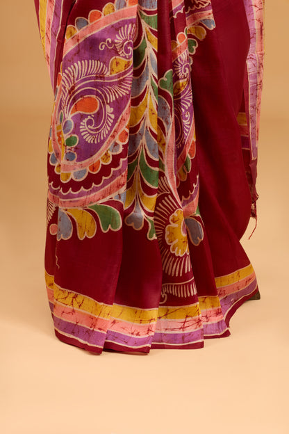 Murshidabad Pure Silk Saree With Hand Batik Print