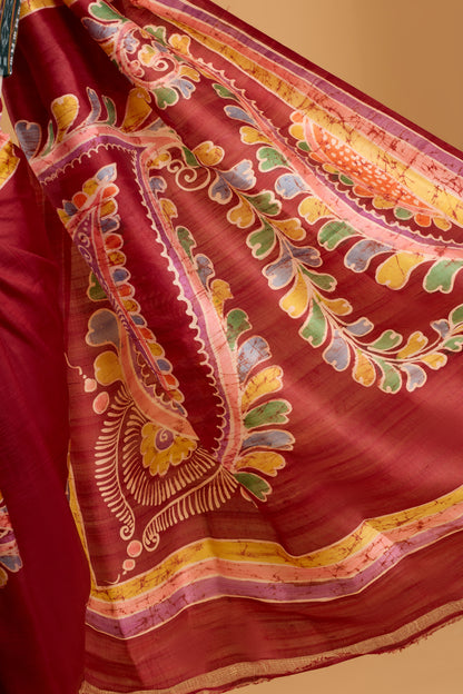 Murshidabad Pure Silk Saree With Hand Batik Print
