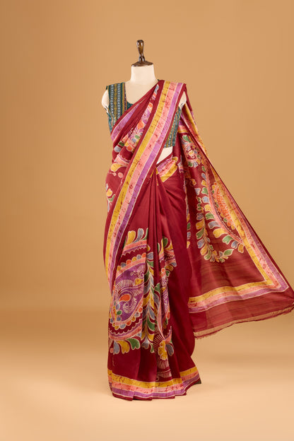 Murshidabad Pure Silk Saree With Hand Batik Print